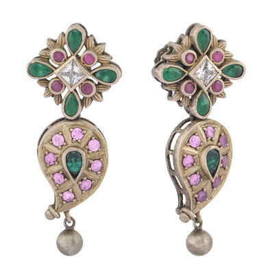 Oxidised Colorful Paisley drop earrings