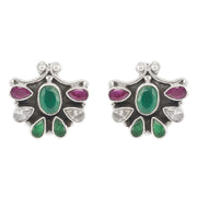 Colorful CZ studded floral studs