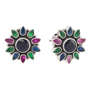 Oxidised Colorful CZ studded floral studs