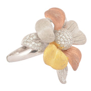 Multicolored Five-petals CZ-studded ring