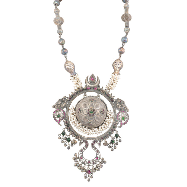 Oxidised peacock guttapusalu necklace