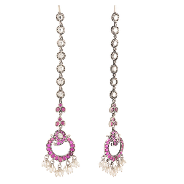 18K Two-Tone White & Pink Diamond Cross Drop Earrings