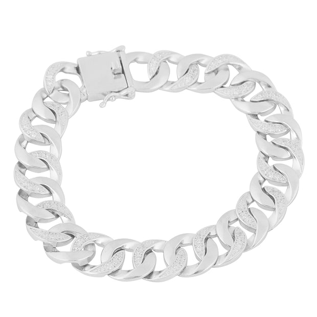 Mens CZ studded chain link silver  bracelet