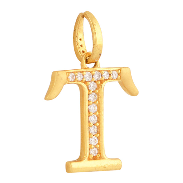 Kids Gold Stone studded 'T' Letter pendant