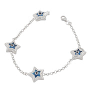 Blue evil-eye star-shaped silver bracelet