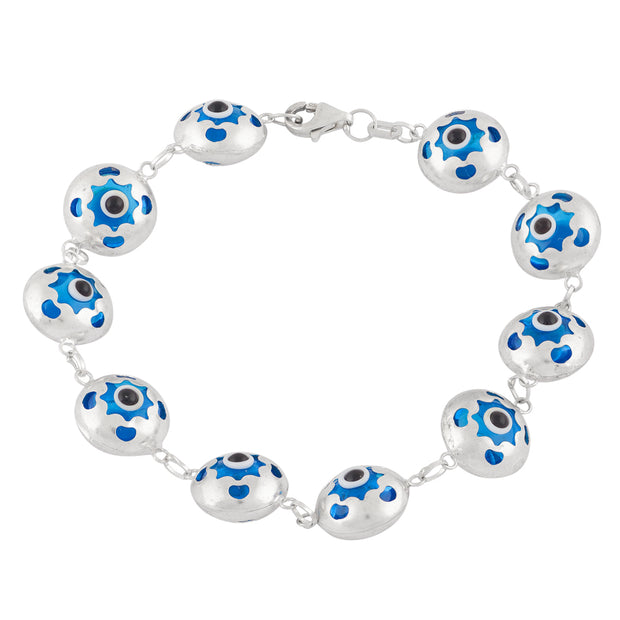 Blue evil-eye round-beaded silver bracelet - Unisex