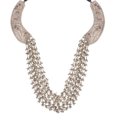 Oxidised Silver multilayered pearl necklace