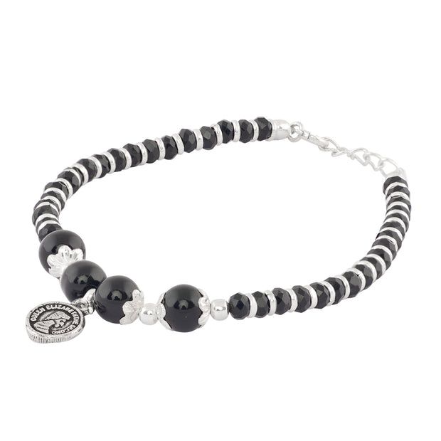 Black beaded silver bracelet