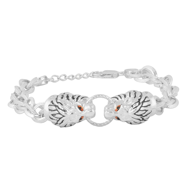 Mens Silver lionhead linked Chain bracelet