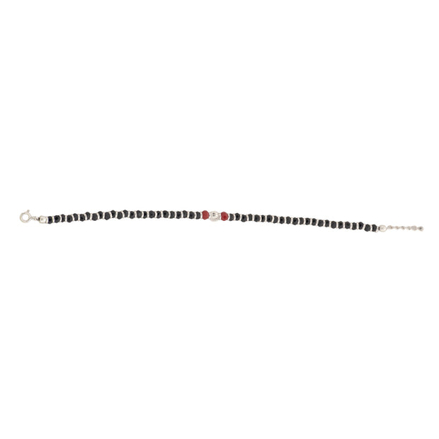 Red and Black beaded silver bracelet