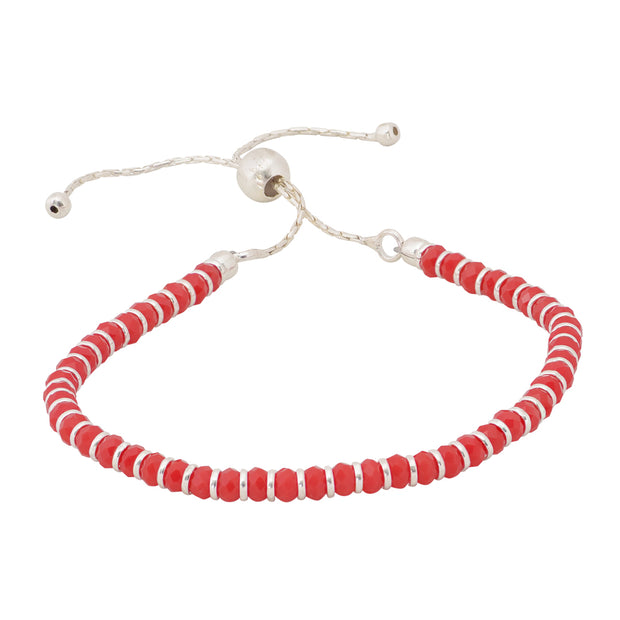 Red beaded adjustable silver bracelet