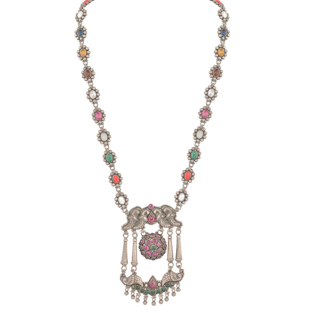 Multicolored stone studded peacock necklace