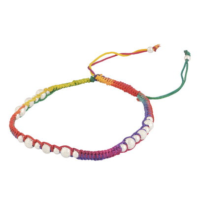 Silver Beaded Colorful Thread Bracelet