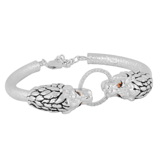 Silver lionhead linked solid bracelet