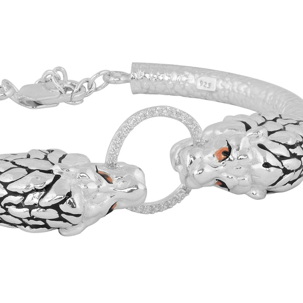 Silver lionhead linked solid bracelet