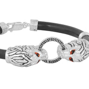 Mens Silver lionhead linked black bracelet
